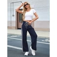 thumbnail image 6 of Women'S Wide Leg Pants Drawstring High Rise Side Striped Slouchy Palazzo Pants with Pockets Navy Blue L, 6 of 8