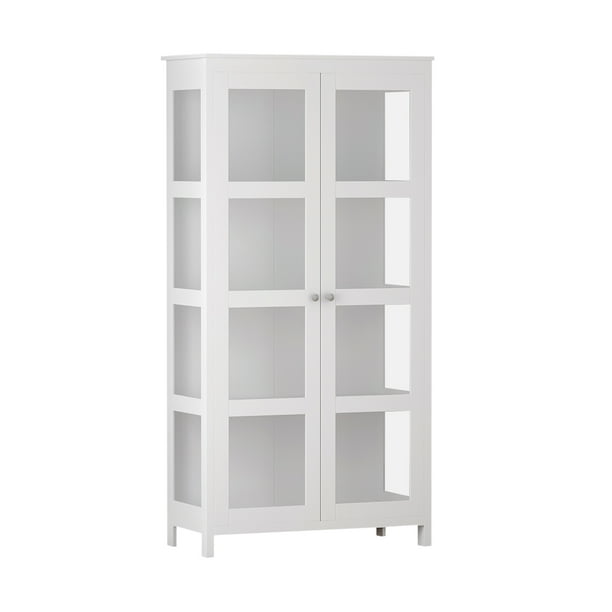 Kerrogee 71 H Glass Freestanding Kitchen Pantry Cupboard Cabinet Double Door Floor Display Utility Storage With 4 Tier Shelves White Com Floor Display Utility Storage Cabinet, Large White Storage Cabinet With Glass Doors