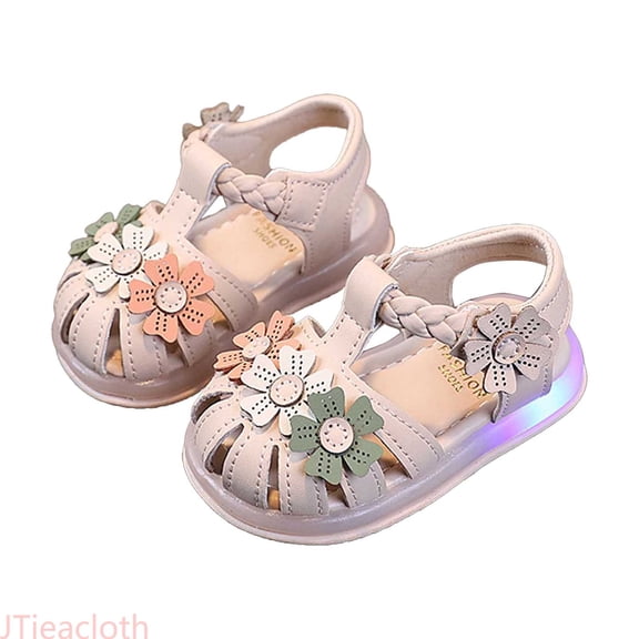 JTieacloth Summer Light Up Girls' Toddler Walking Shoes 1 2 Years Children's Closed Toe Kick Flower Sandals Girls Flat Sandals,Sizes 6 Little Kid(16)