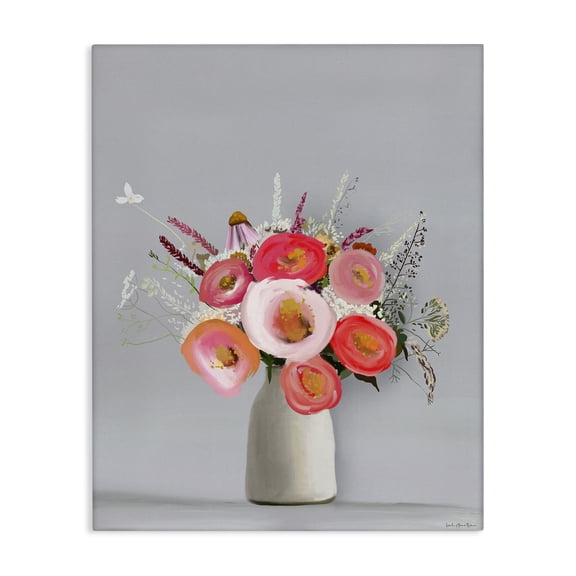 Stupell Industries Contemporary Flower Vase Pink Grey Canvas Art, 16 x 20, by Leah Straatsma