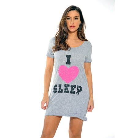 

Just Love Comfortable Sleep Dress Shirt for Women - Ideal for Sleeping and Lounging in Dorms (Grey - I Heart Sleep X-Large)