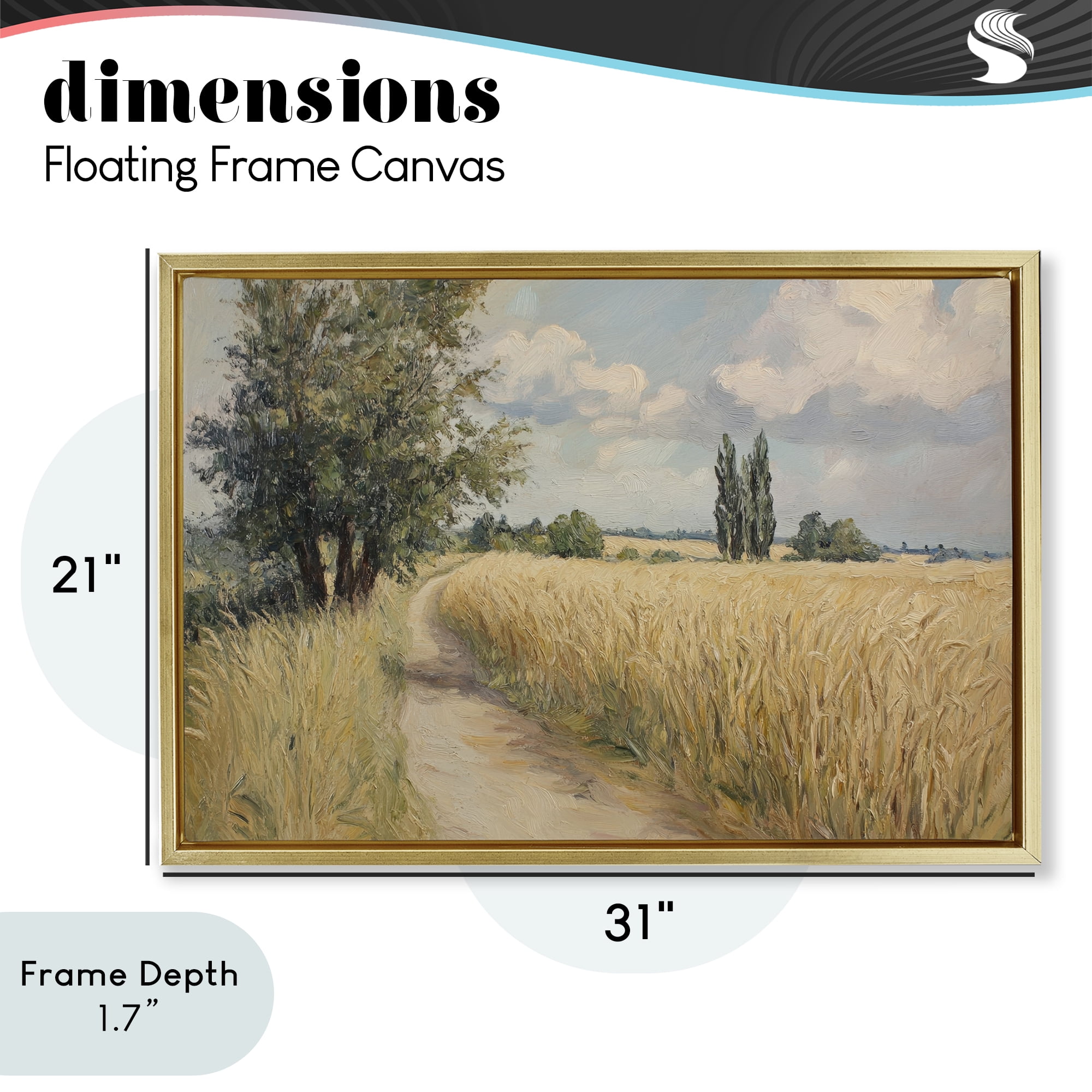 Stupell Industries Quiet Path Through Wheat Gold Framed Floater Canvas Wall Art, design by Petal Prints Design