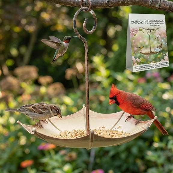 Mini Umbrella Bird Feeder, Hanging Metal Tray for Hummingbird Food & Water, Whimsical Garden Decor for Patio Yard Tree, Gift for Wild Bird Lovers（B）