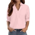 thumbnail image 2 of Blouses for Women Dressy Casual Solid Color Long Sleeve Spring Plus Size Casual Blouse Trendy Tops Pink M, 2 of 5