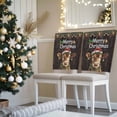 thumbnail image 3 of Christmas Cow Chair Covers Set of 1 Xmas Animal Bell Star Retro Brown Wood Grain Chair Back Covers Stretch Removable Washable Slipcovers Protector for Dining Room Kitchen Party Decor, 3 of 5