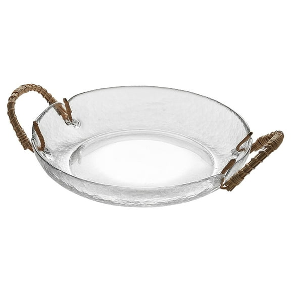 LEORX Vintage Glass Fruit Basket Transparent Rattan Handle for Storage Use