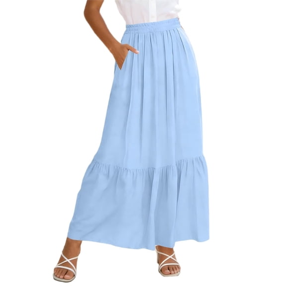 Tiered Maxi Skirt with Pockets, High Waisted A-Line Long Skirt, Casual Flowy Summer Skirt