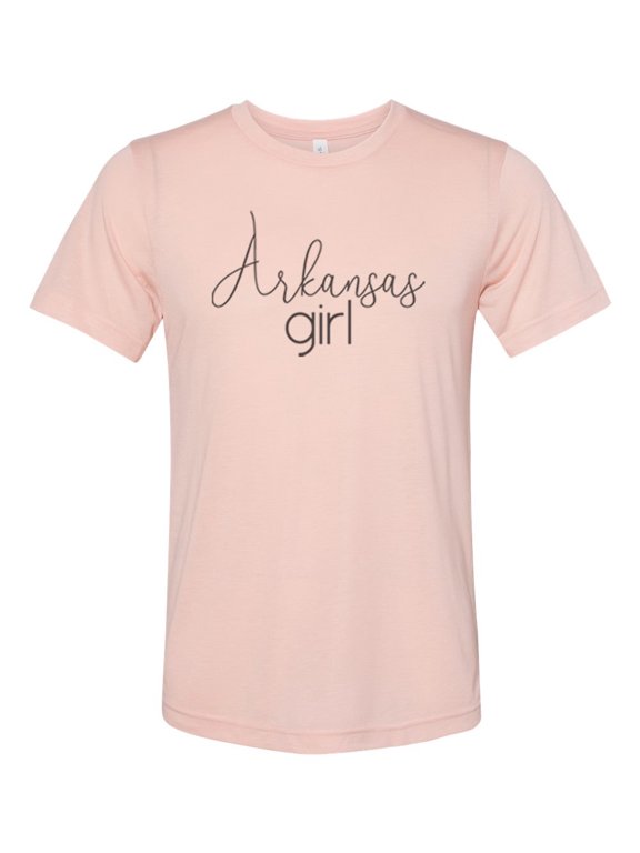 "Arkansas Girl, Arkansas Shirt, AR Shirt, Arkansas Is Home, Regnat Populus, Women's Arkanasas Shirt, AR Apparel, Gift For Her, Home State, Peach, MEDIUM"