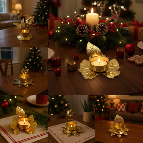 Candelabros De Metal Candelabro de metal amarillo de 9,5 x 9,5 x 7,5 cm, centro de mesa navideño para cena romántica a la luz de las velas (1 unidad) Rkxzt