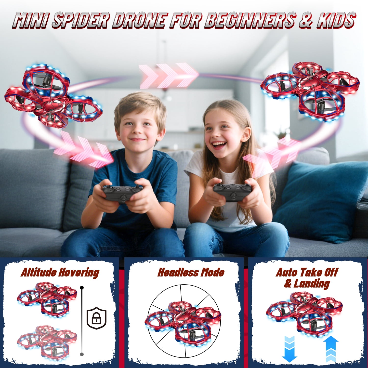 Huge Wave Stunt Drone for Kids, Beginners RC Quadcopter, with LED Light, 360° Roll, Altitude Hold, Birthday Gift for Boys and Girls Aged 6-12