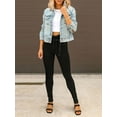 thumbnail image 3 of Nituyy Women Short Washed Denim Jacket Ripped Turn-Down Collar Long Sleeve Button-Down Jeans Jacket Fall Coat Outerwear, 3 of 6
