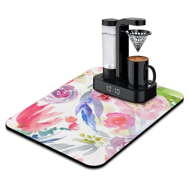 Absorbent Dish Drying Mat with Watercolor Floral Design - Ideal for Large Kitchen Counters