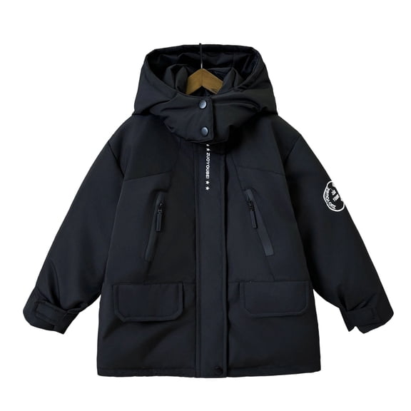 Auroural Boys Coats Size 10-12 Winter Children's Winter Solid Color Long Sleeves Hooded Zipper Quilted Coat Keep Warm Coat Kids 3-12 Year