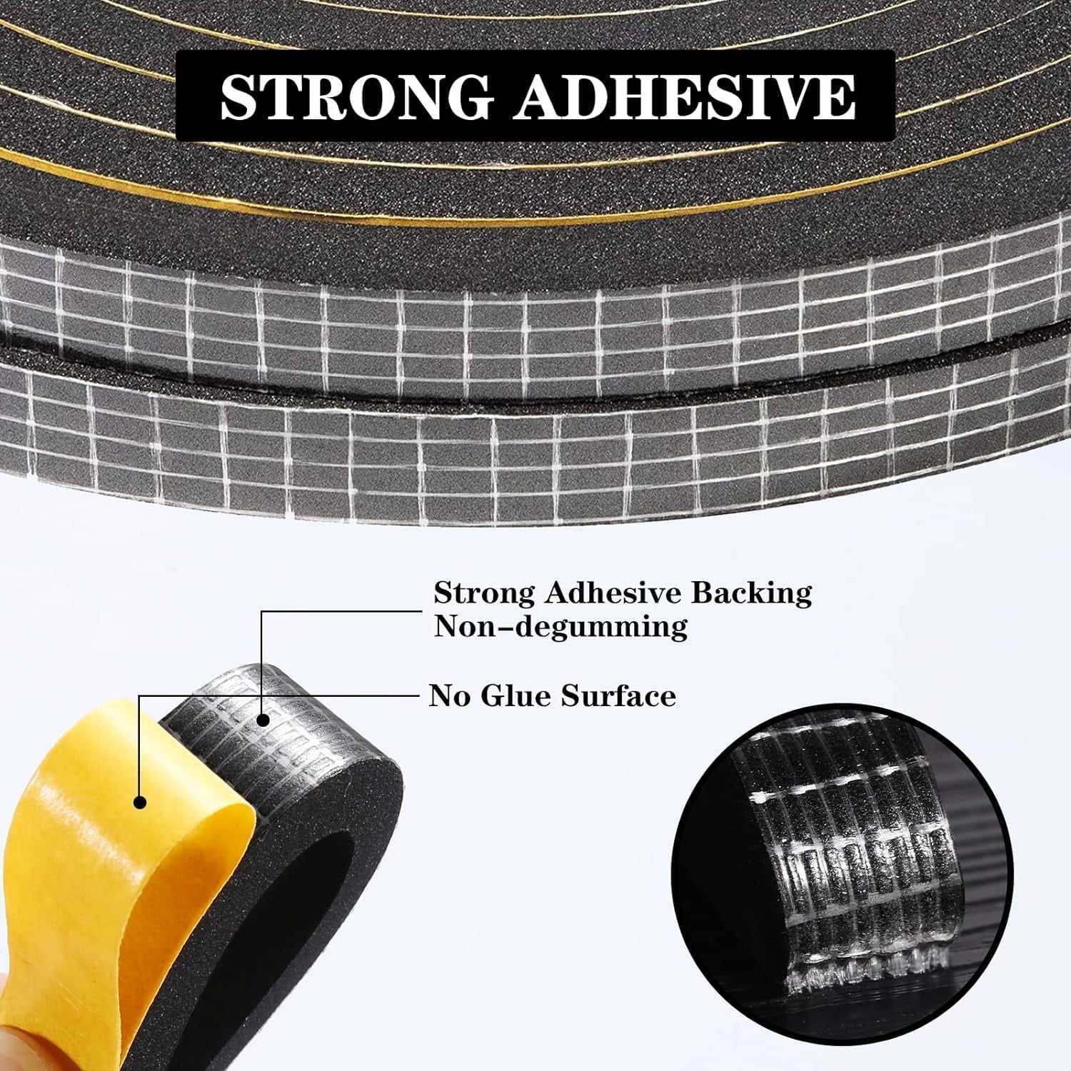 Weather Stripping Door Seal Strip Strong Adhesive Foam Insulation Tape Tape Gasket for Door and Windows (Black, 1/2 in x 1/2 in x 13Ft)