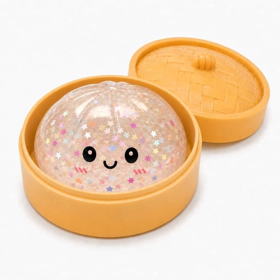 Clear Star Dumpling Squishies Toys with Steamer,Sparkly Squeeze Fidget Toys Sensory Stress Balls,Stretchy Hand Desk Toys for Stress Relief Squishies Dumpling Gifts