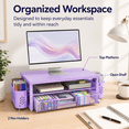 thumbnail image 4 of MEHOOM Desk Organizer, 3-Tier Monitor Stand with Storage and 2 Pen Holder, Laptop Stand, Office Desk Accessories for Office Supplies, Purple, 4 of 10