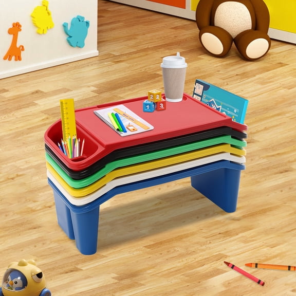6 PCS Multicolor Freestanding Kids Lap Desk Tray Rectangular Lap Desk Tray for Writing Eating Game Classroom
