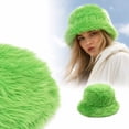 thumbnail image 2 of Lumtrix Fuzzy Winter Bucket Hats for Women, Men Warm Faux Fur Cap Plush Cute Trendy Y2K Solid Color Hat Green One Size, 2 of 6