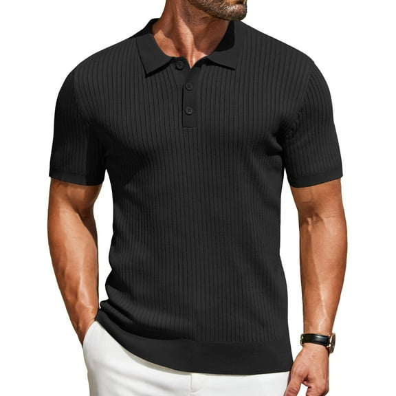 COOFANDY Mens Textured Polo Shirts Crochet Button Down Shirts Short Sleeve Collared Shirts