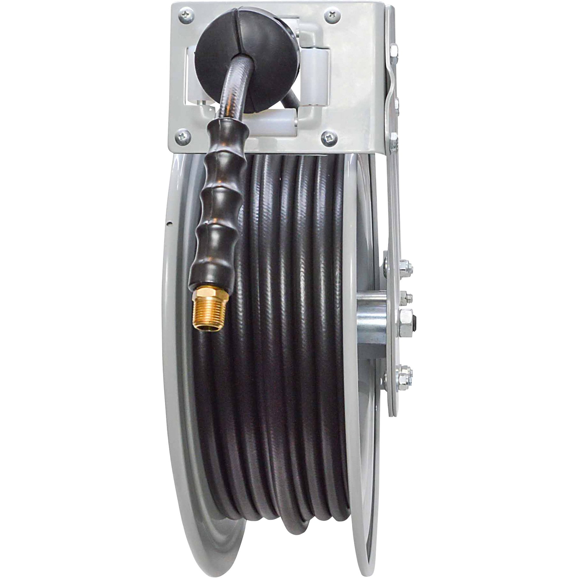 Klutch Auto-Rewind Air Hose Reel with 3/8in. x 75ft. Rubber Hose, 300 PSI