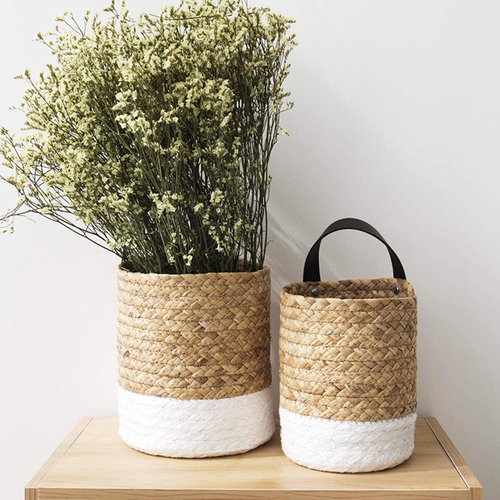 2PCS Wall Hanging Organizer Storage Baskets Set with Free Wall Hooks,Small  Cotton Rope Baskets for Baby Nursery and Home Décor