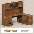 thumbnail image 4 of 55" Farmhouse L Shaped Computer Desk with 4 Drawers and Storage Shelves, Corner Office Desk with LED Lights and Hutch, 4 of 7