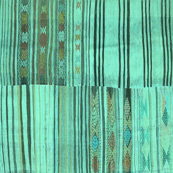 Ahgly Company Indoor Square Patchwork Turquoise Blue Transitional Area Rugs, 4' Square