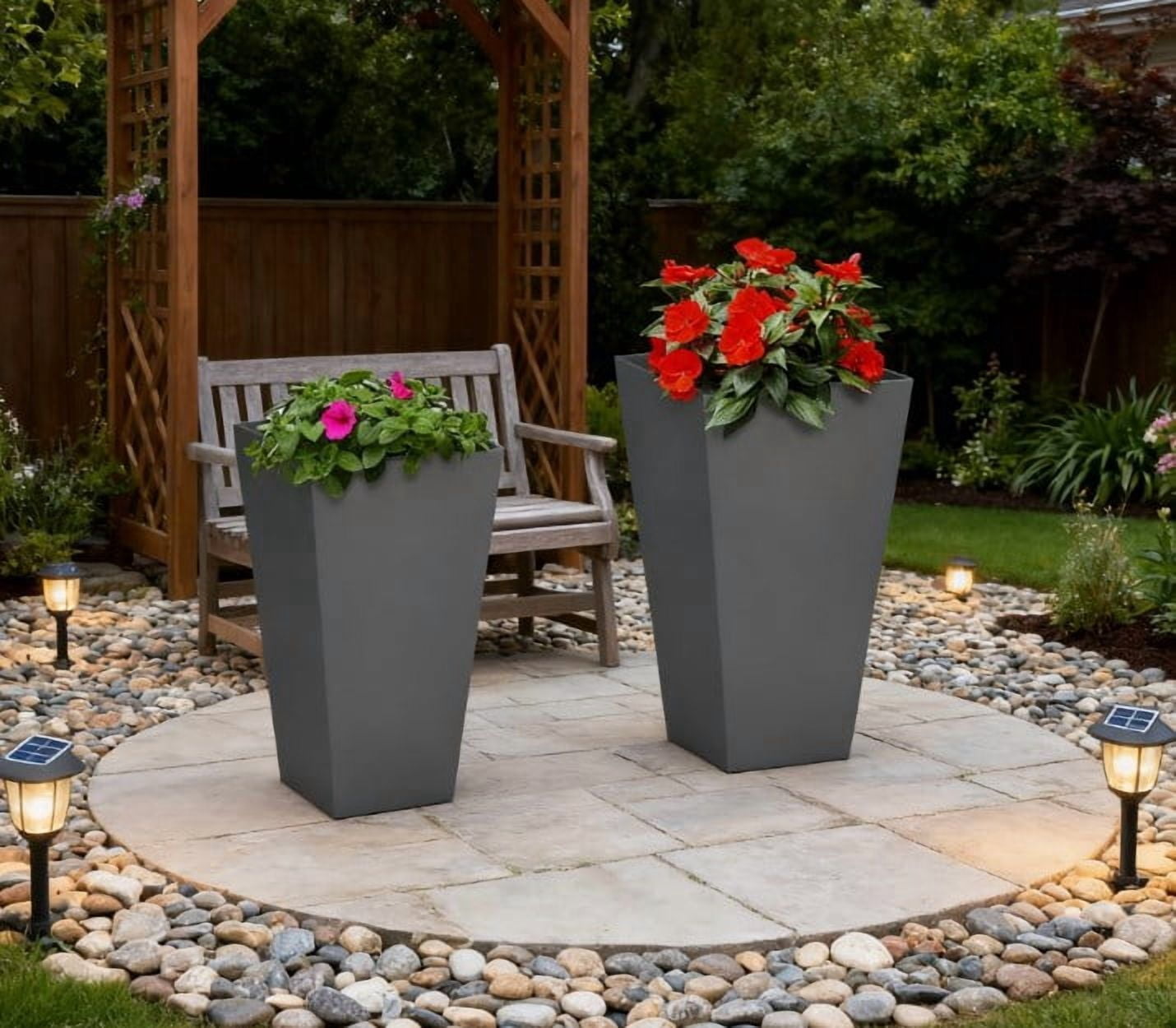 Plant Pot, 2-Pack Outdoor Planter Set, Durable & Stackable Flower Pots with Drainage Holes, for Porch, Entryway, Patio, Yard, Garden