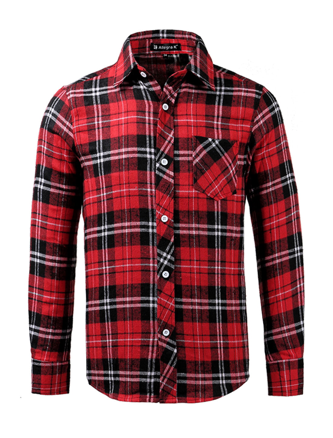 Unique Bargains Men Long Sleeves Check Print Button Down Plaid Flannel Shirt S Us 34 Red Black