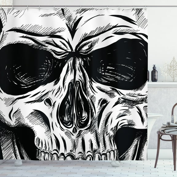 Ambesonne Skull Shower Curtain, Gothic Sketch Evil Face, 69"Wx70"L, Black White