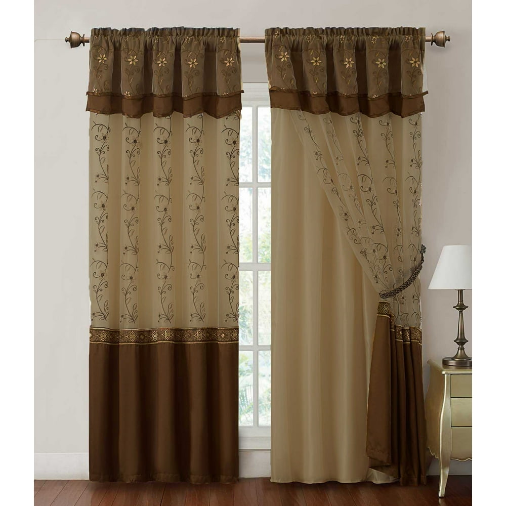 One (1) Panel Window Curtain Drapery Sheer Panel Attached Backing and Valance, 57"x90