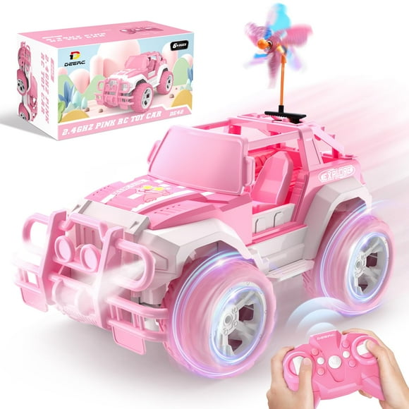 DEERC RC Cars with Windmill Hair Clips, 1:18 Scale Remote Control Car with Storage Case, 80 Min Playtime 2.4Ghz LED Light Off-Road Pink Monster RC Trucks with Auto Mode,