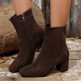 thumbnail image 4 of AVRNLIQ Womens Brown Flock Ankle Boots - Block Heel, Pointed Toe, Side Zip Closure, Size 36 - Comfortable for Daily/Office Wear, Stylish Suede-Like Vibe, 4 of 9