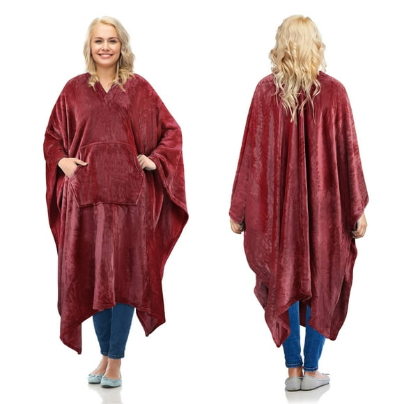 Catalonia Fleece Wearable Blanket Poncho for Adult Women Men, Travel Wrap Blanket Cape with Pocket | Warm, Soft, Cozy, Snuggly, Gift for Her, No Sleeves | All-Season