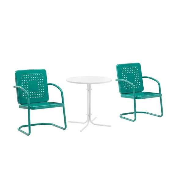 Crosley Furniture Bates 3 Piece Metal Outdoor Bistro Set in Turquoise Gloss