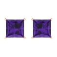 thumbnail image 3 of 3 ct Push-Back Stud Earrings for Women | 6.5mm Princess Cut Natural Amethyst | 18K Rose Gold, 3 of 5