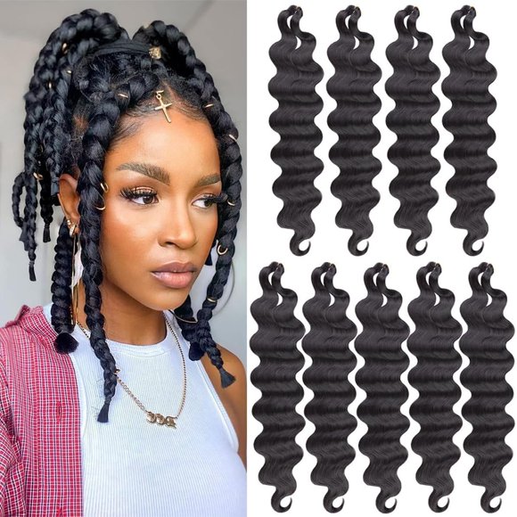 shiyou-10 Inch Short Body Wave Braiding Hair 9 Pack Black Pre-Feathered Braiding Hair French Curl Crochet Braids Deep Wave Braiding Hair Synthetic Hair Extension for Black Women (1B#)