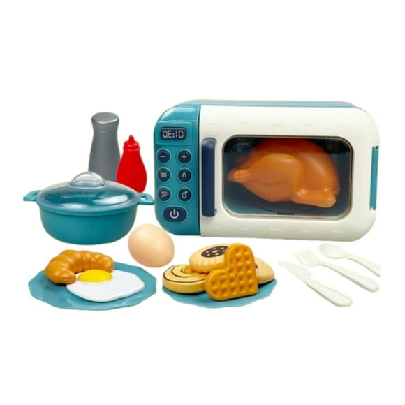 Juguete de 17 piezas con microondas, juegos de comida de juguete, decoración para el hogar, divertido y educativo. Azul
