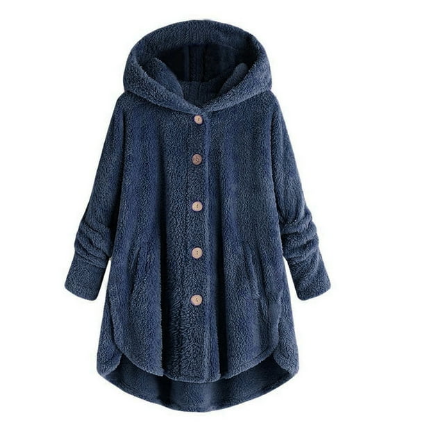 Pntutb Mujer Tallas grandes Botón Felpa tops Con capucha Cárdigan suelto Abrigo de lana Chaqueta de invierno Selecciones de flash Pntutb Pntutb-7448