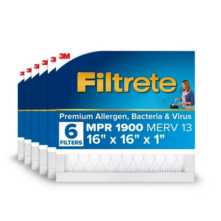 Filtrete 16x16x1 HVAC Furnace Air Filter MPR 1900 MERV 13 Premium Allergen Bacteria and Virus 6 Pack