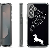 Shockproof Protective Phone Case Cover for Samsung Galaxy S25 FE, by OneToughShield - Dachshund/Puppy Music