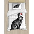 thumbnail image 1 of Bunny Duvet Cover Set Twin Size, Christmas Theme Rabbit Silhouette in Pencil Drawing Sketchy, Decorative 2 Piece Bedding Set with 1 Pillow Sham, Vermilion Charcoal Grey, by Ambesonne, 1 of 3