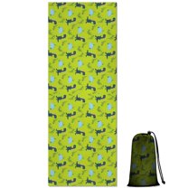 BrightGreen Cartoon Dinosaurs Leaves Pattern Hot Yoga Mat Towel Non Slip for Hot Yoga - Quick-Drying Yoga Mat Cover with 4 Corner Pockets with Travel Bag - Hot Yoga Towel Non Slip 70"x26"