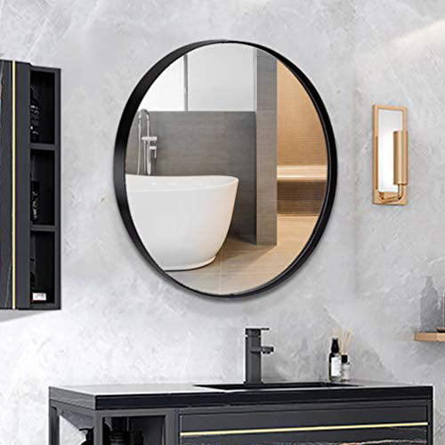 Andy Star Black Round Mirror 24 Inch, Round Bathroom Mirror Metal Frame Design