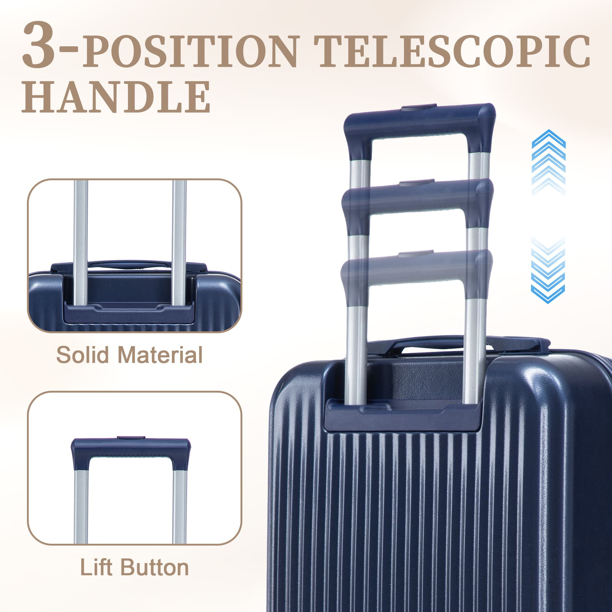 Leumius 2 Piece in ABS Spinner WheelLuggage Sets, HardsideSuitcase with CombinationLock,20 inch Carry OnLuggage 14 inch CosmeticCase,Navy