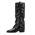 thumbnail image 6 of C-396 Black Ladies Casual Winter Boots Round Toe Chunky Low Heel Solid Knee Length Fashionable Knee High Boots, 6 of 6
