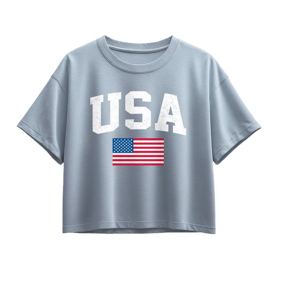 Instant Message - Usa Flag Short Sleeve Boxy Graphic T-Shirt