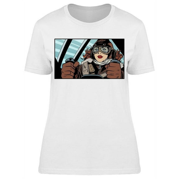 Girl Retro Pilot On The Plane T-Shirt Women -Image by Shutterstock, Female Large