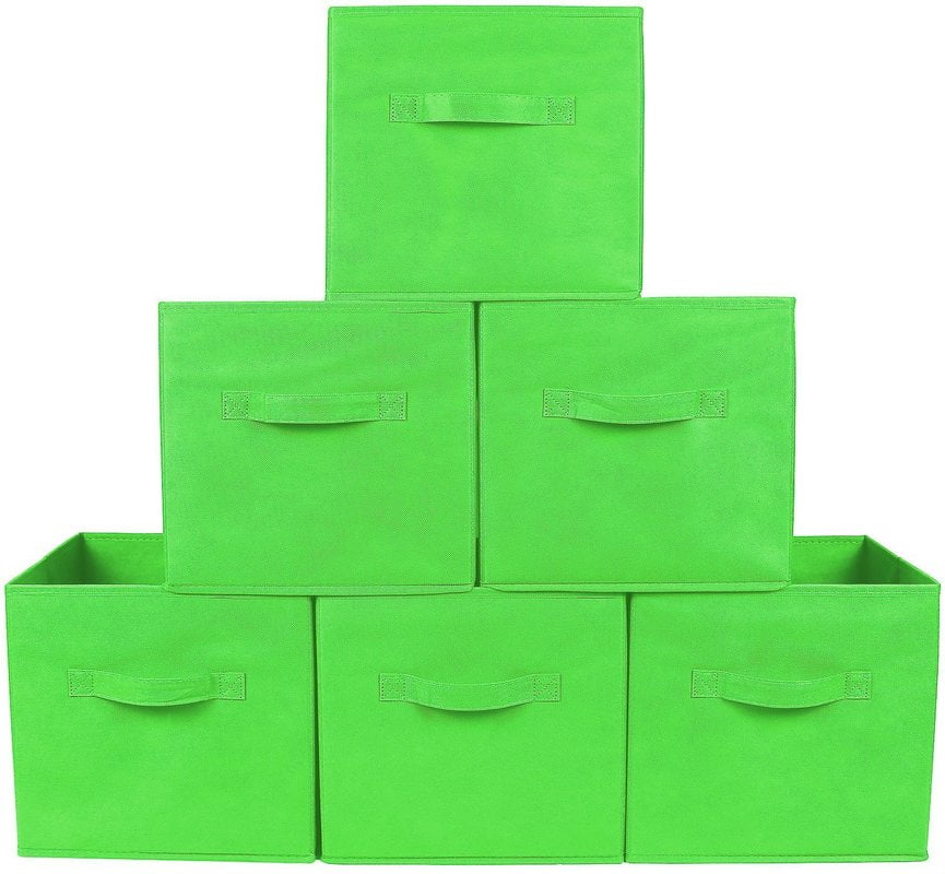Greenco Foldable Fabric Storage Cubes NonWoven Fabric Green Cube Storage Bins Shelf Baskets