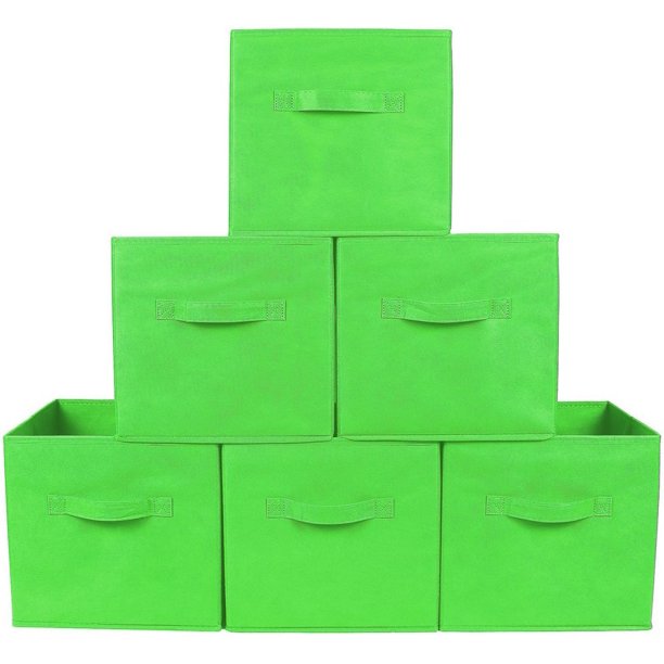 Greenco Foldable Fabric Storage Cubes, 6 Pack, Green